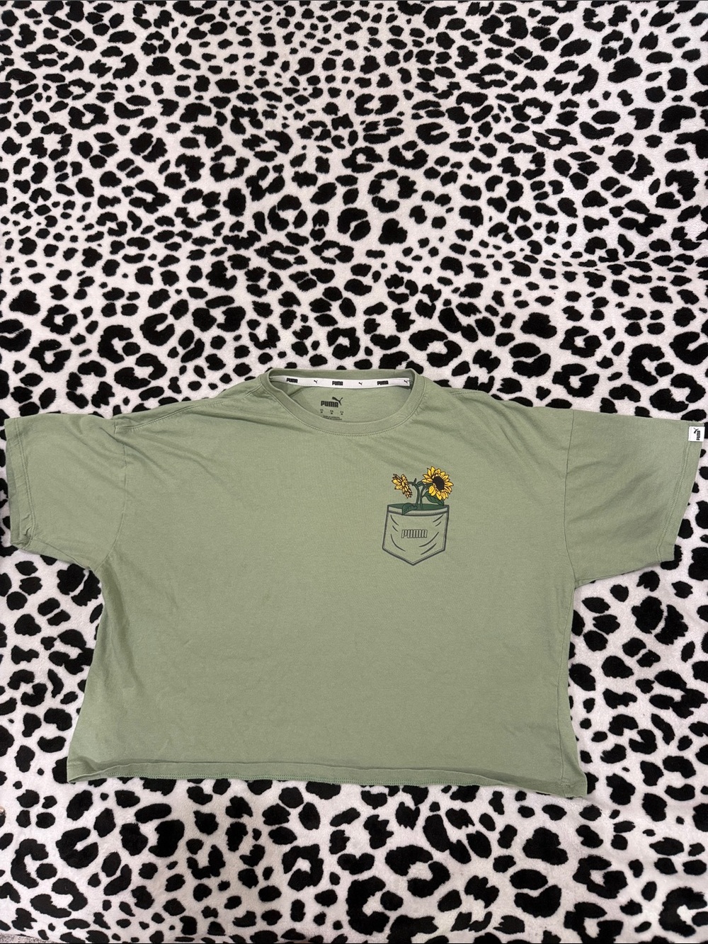 Puma Olive Green Tee with Sunflower Pocket Graphic